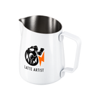 WPM #06 Round Spout Pitcher - "Latte Art With Soul" — White; consistent elevated view, square transparent image