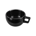WPM 8oz Latte Art Cup — Black; consistent elevated view, square transparent image