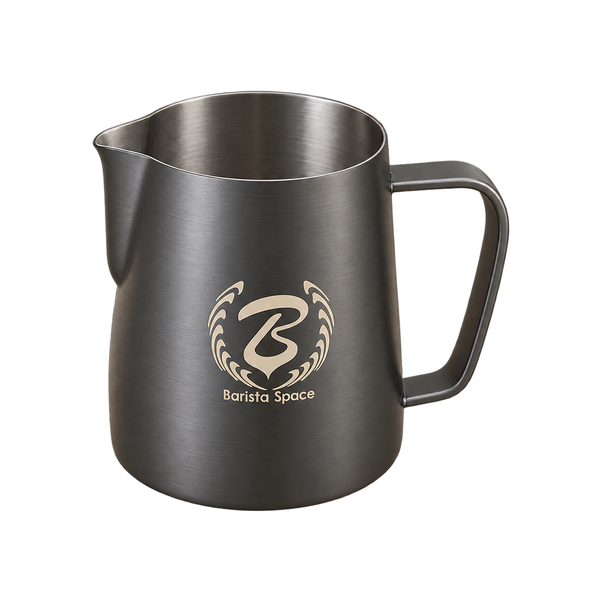 Barista Space Pitcher 350ml — San Black; consistent elevated angle, square transparent image