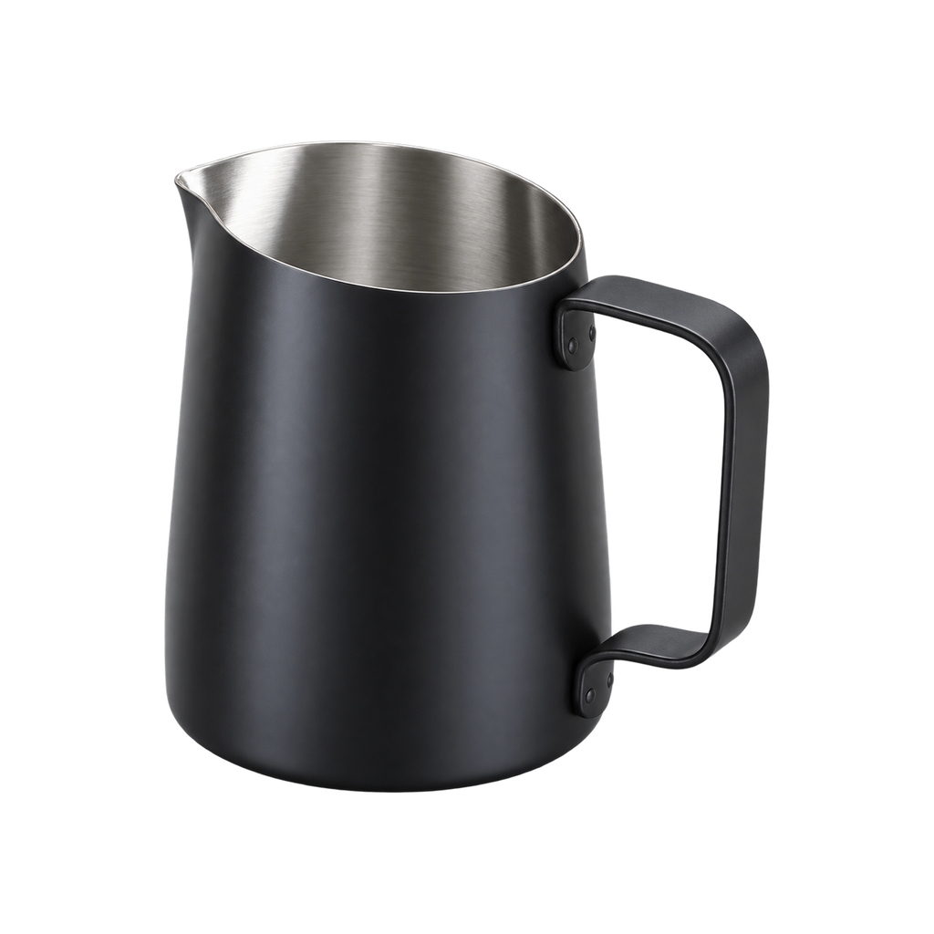 WPM#21 Tapered Spout Pitcher — Black / 500; consistent elevated view, square transparent image