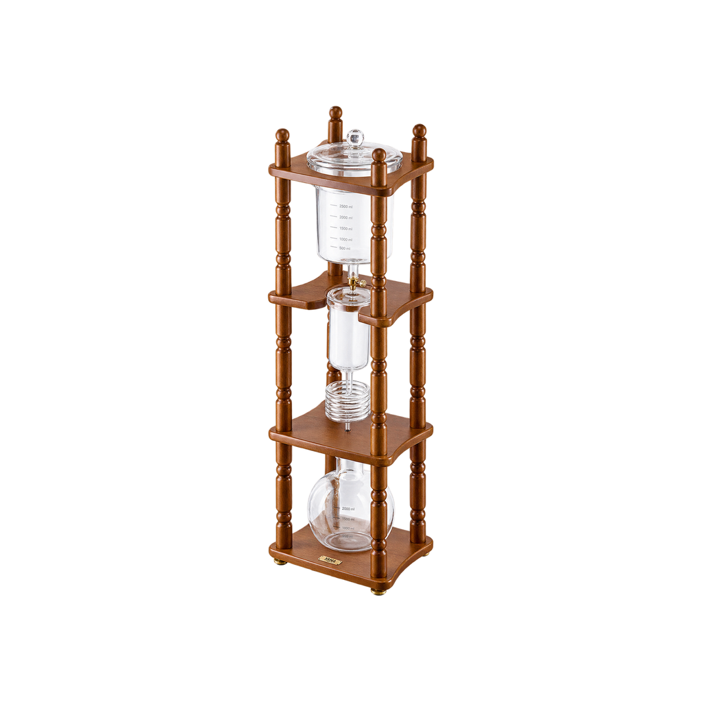 Yama Glass 25 Cup Cold Drip Maker Curved Brown Wood Frame — Default Title; consistent elevated view, square transparent image