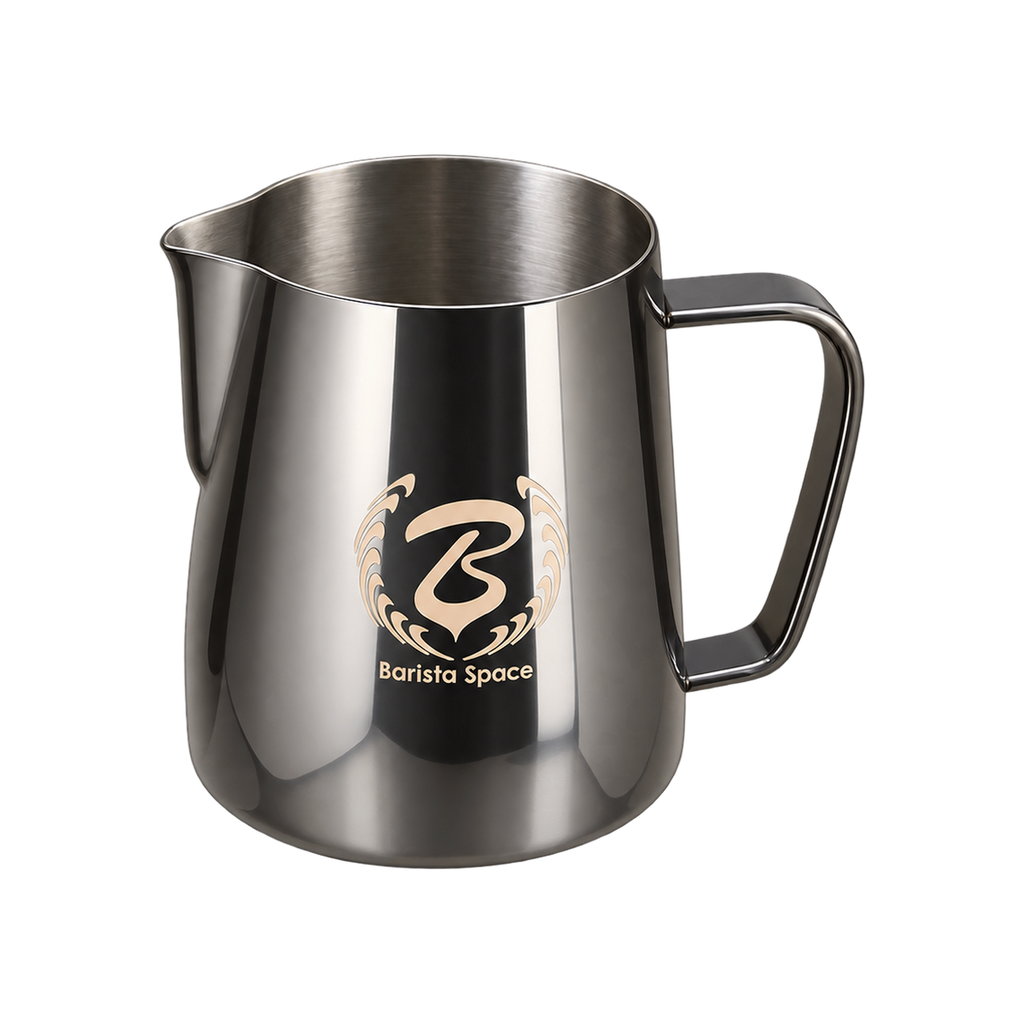 Barista Space Pitcher 350ml — light Black; consistent elevated angle, square transparent image
