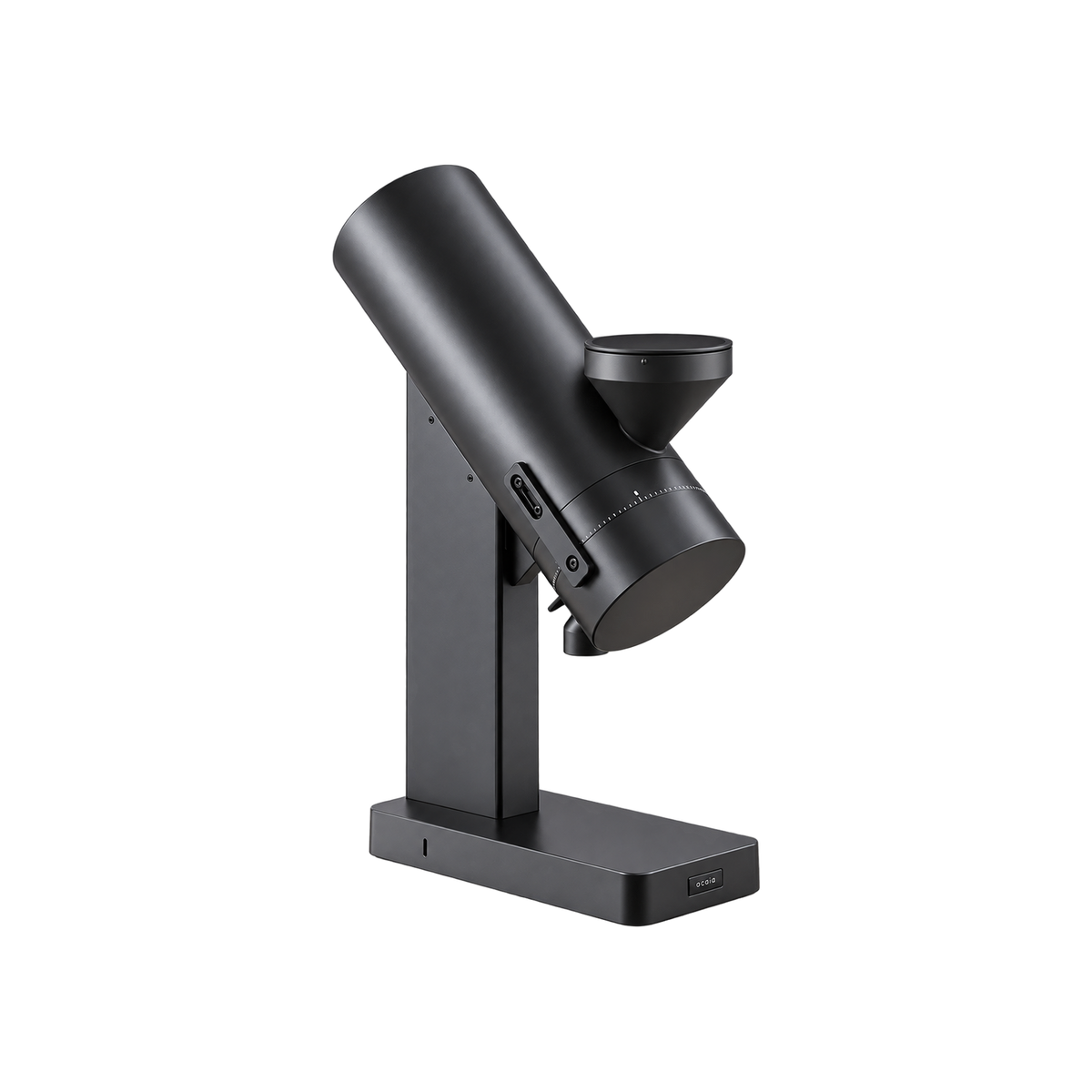 Acaia Orbit Coffee Grinder, Black (Mazzer 0033M) – Flat Burr Electric Grinder — Black; consistent elevated view, square transparent image