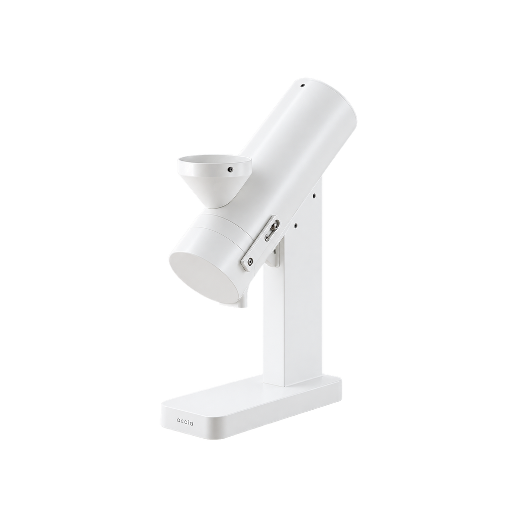 Acaia Orbit Coffee Grinder, Black (Mazzer 0033M) – Flat Burr Electric Grinder — White; consistent elevated view, square transparent image