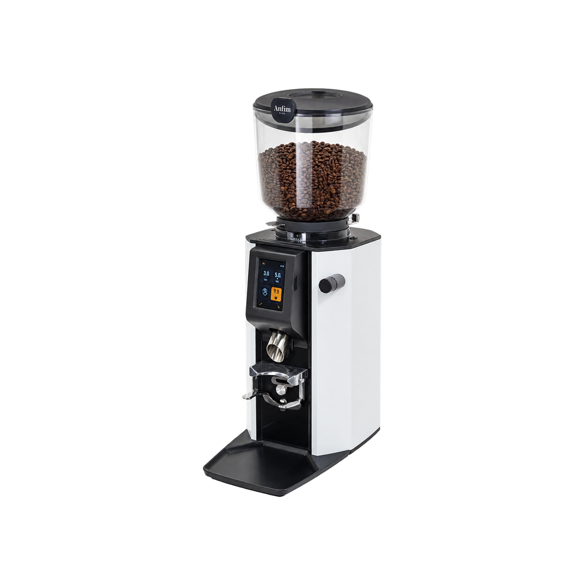 Anfim Alba Espresso Grinder — White; consistent elevated view, square transparent image