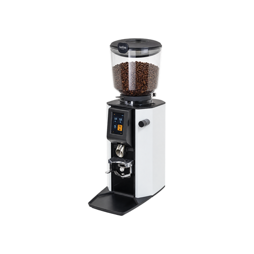 Anfim Alba Espresso Grinder — White; consistent elevated view, square transparent image