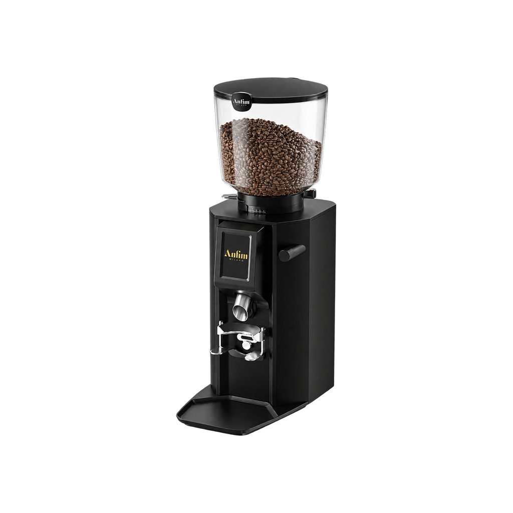 Anfim Alba Espresso Grinder — Black; consistent elevated view, square transparent image