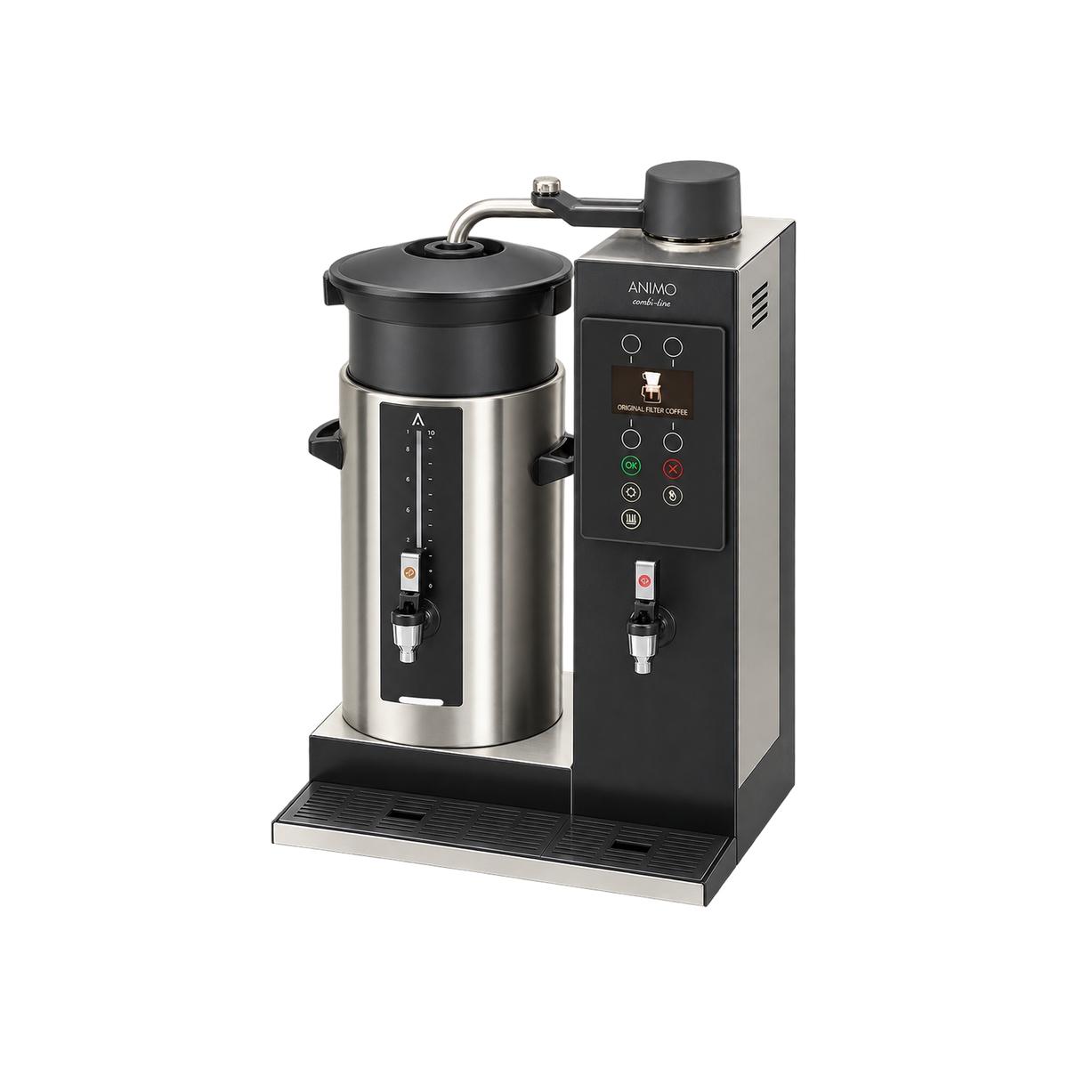 Animo CB 1X10 With Water, Filter Coffee Machine — Water-R; consistent elevated view, square transparent image