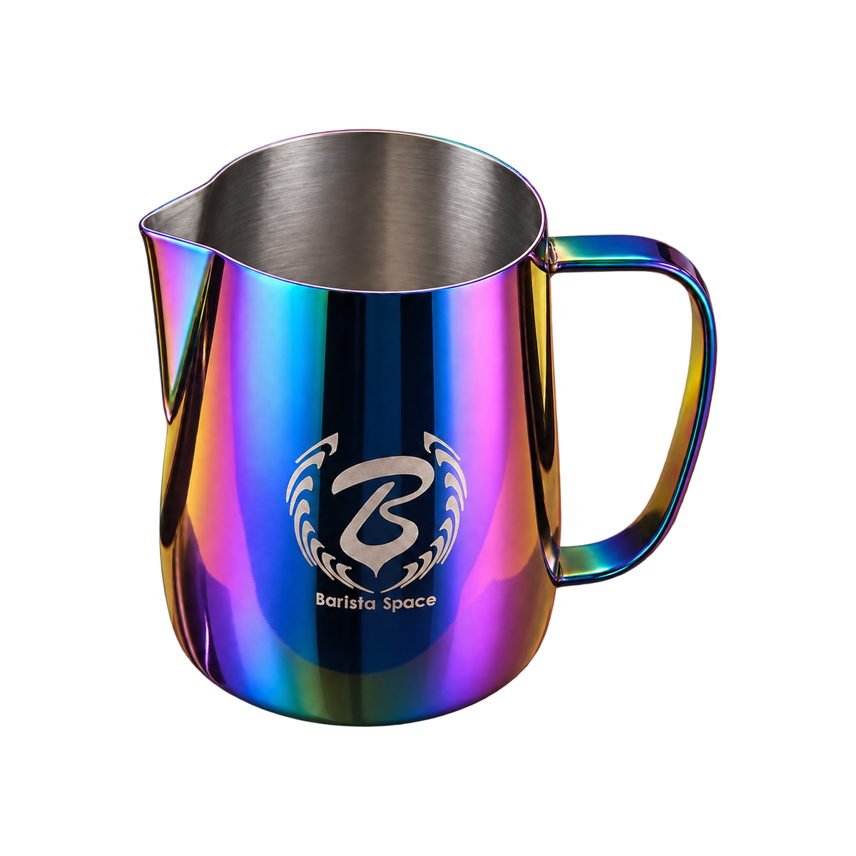 Barista Space Pitcher 450ml — Rainbow; consistent elevated view, square transparent image