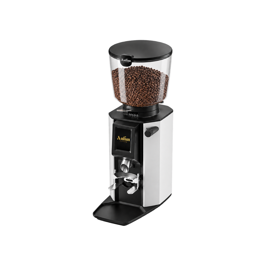 Anfim Luna Coffee Grinder — White; consistent elevated view, square transparent image