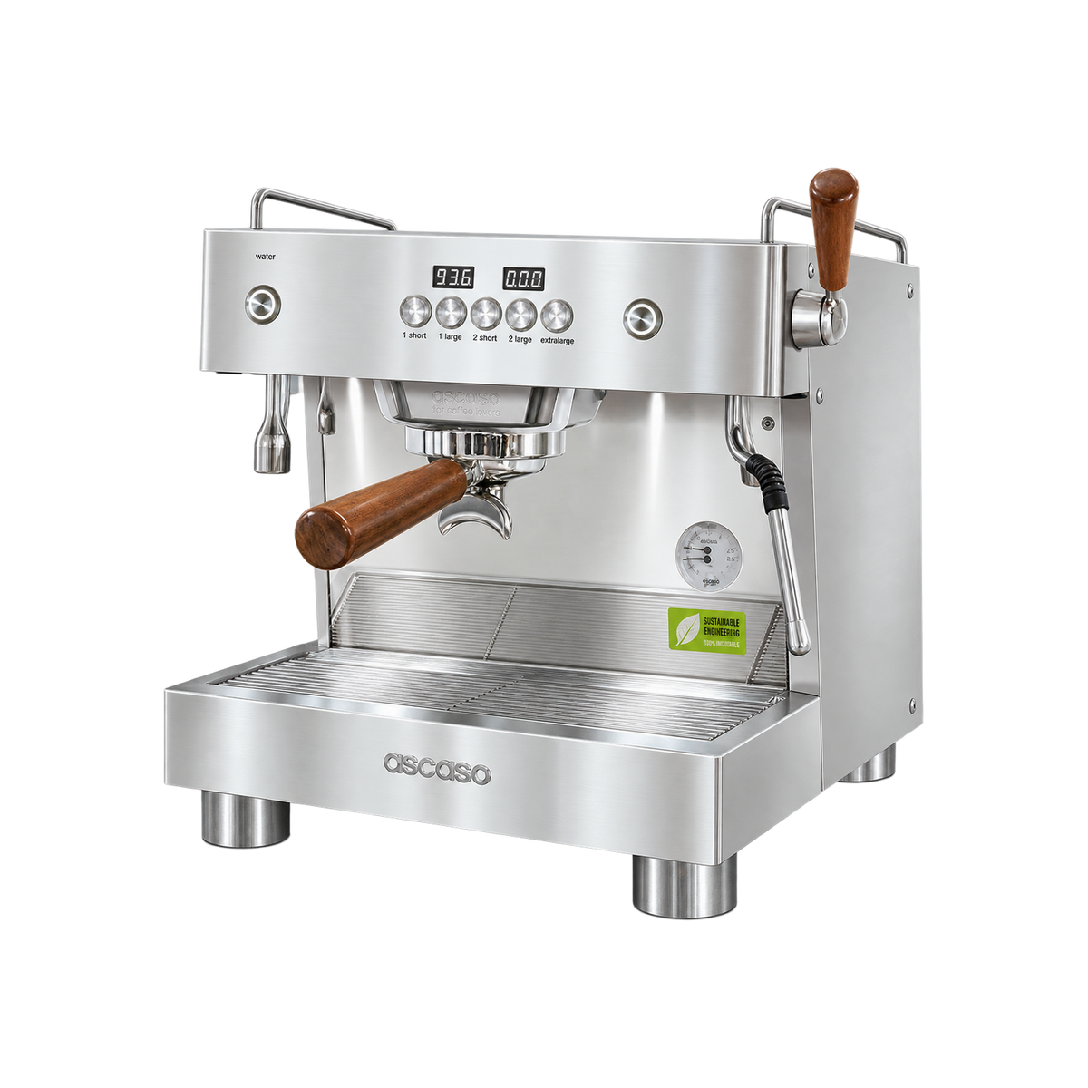 Ascaso Barista T Plus 1-3 Group — 1 Group / Steel; consistent elevated view, square transparent image