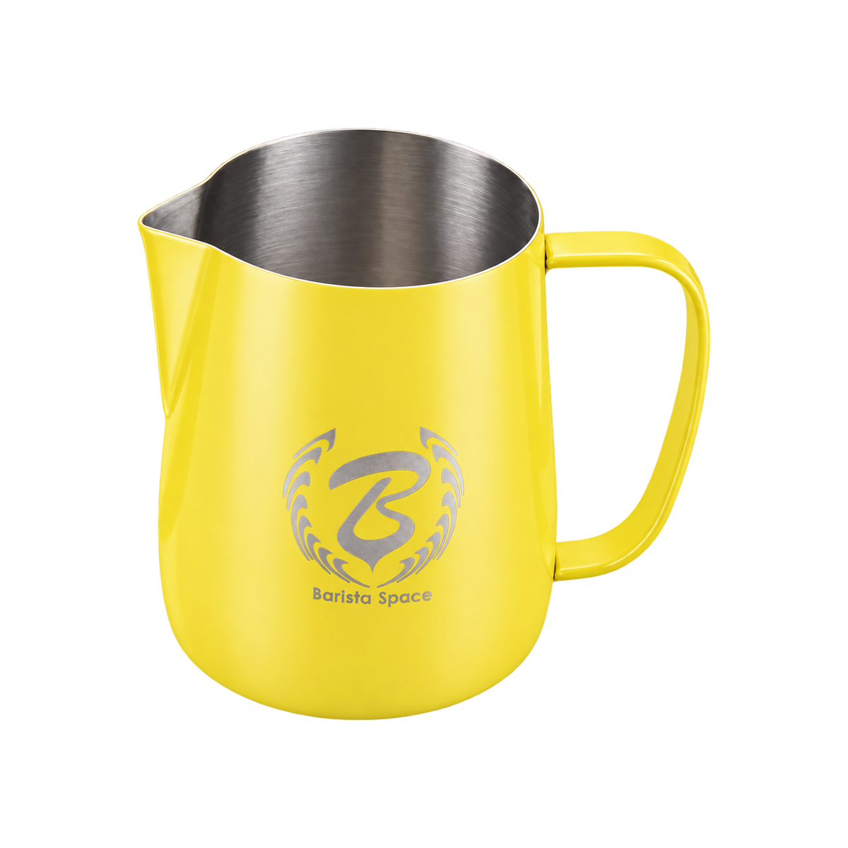 Barista Space Pitcher 450ml — Teflon Yellow; consistent elevated view, square transparent image