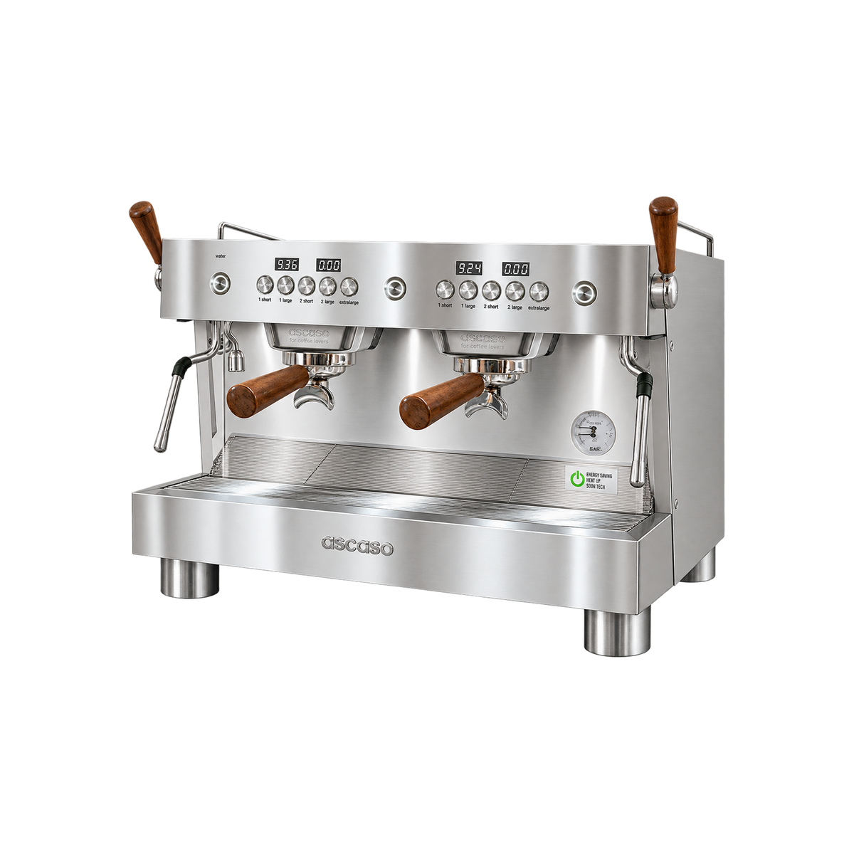 Ascaso Barista T Plus 1-3 Group — 2 Group / Steel; consistent elevated view, square transparent image