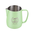 Barista Space Pitcher 450ml — Teflon Green; consistent elevated view, square transparent image