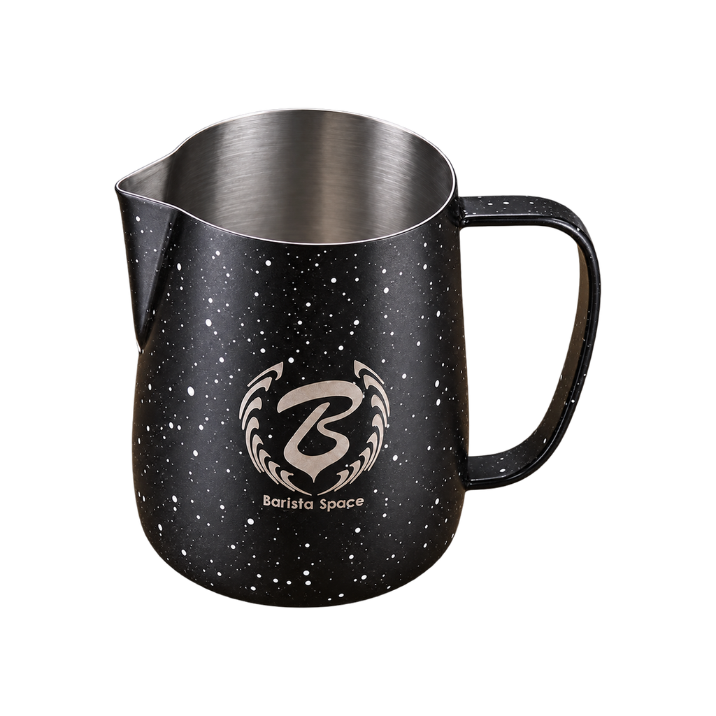 Barista Space Pitcher 450ml — Star Light Black; consistent elevated view, square transparent image