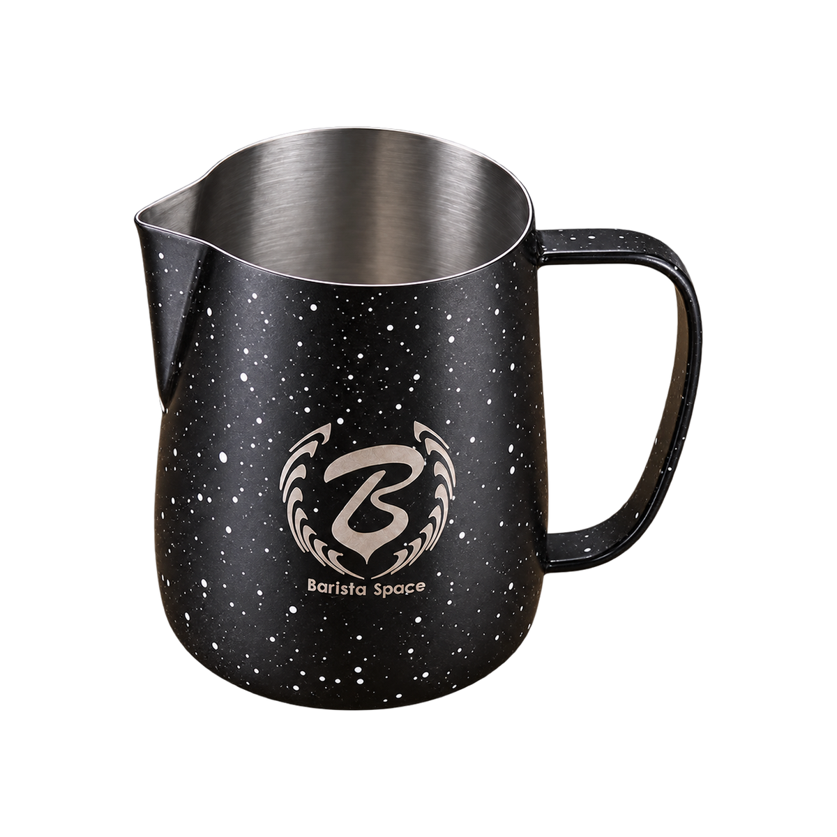 Barista Space Pitcher 450ml — Star Light Black; consistent elevated view, square transparent image