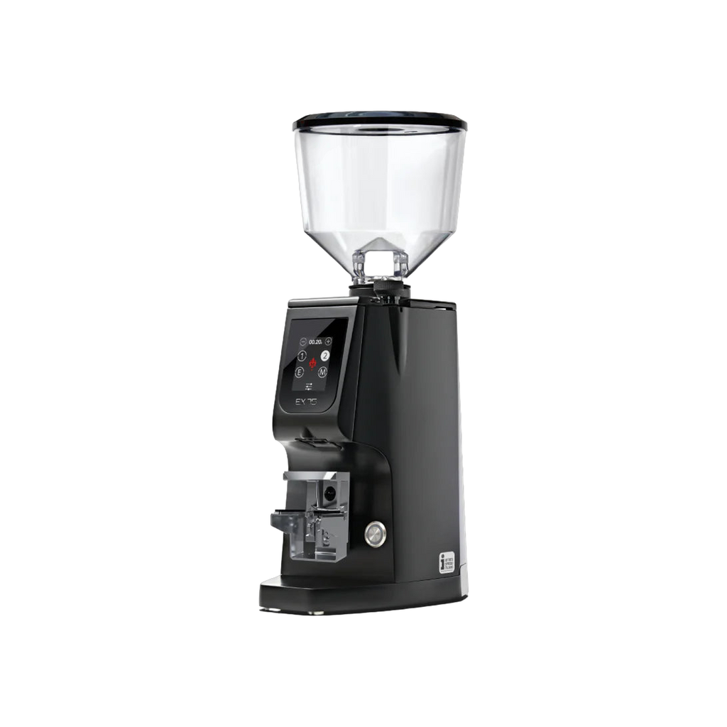 Eureka Atom Excellence 75 Coffee Grinder with Black Diamond Burrs — Black; consistent elevated view, square transparent image