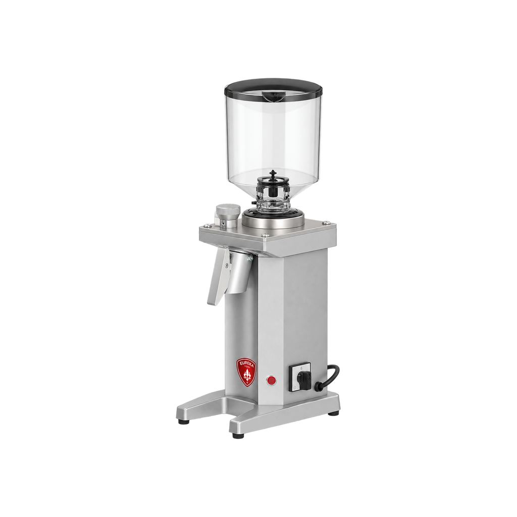 Eureka Drogheria 85 Coffee Grinder — Silver; consistent elevated view, square transparent image