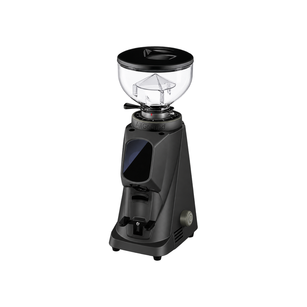 Fiorenzato AllGround Sense Coffee Grinder — Black; consistent elevated view, square transparent image