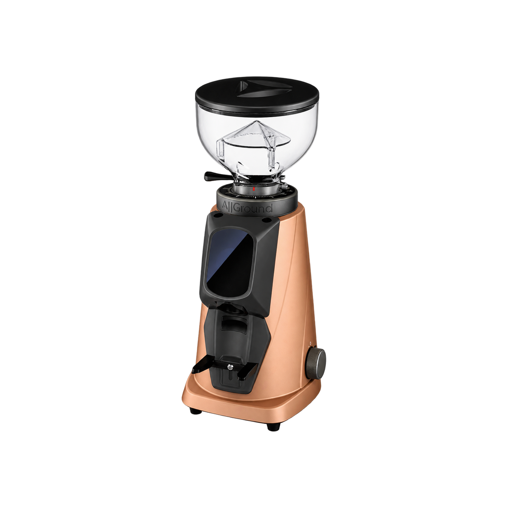 Fiorenzato AllGround Sense Coffee Grinder — Bronze; consistent elevated view, square transparent image