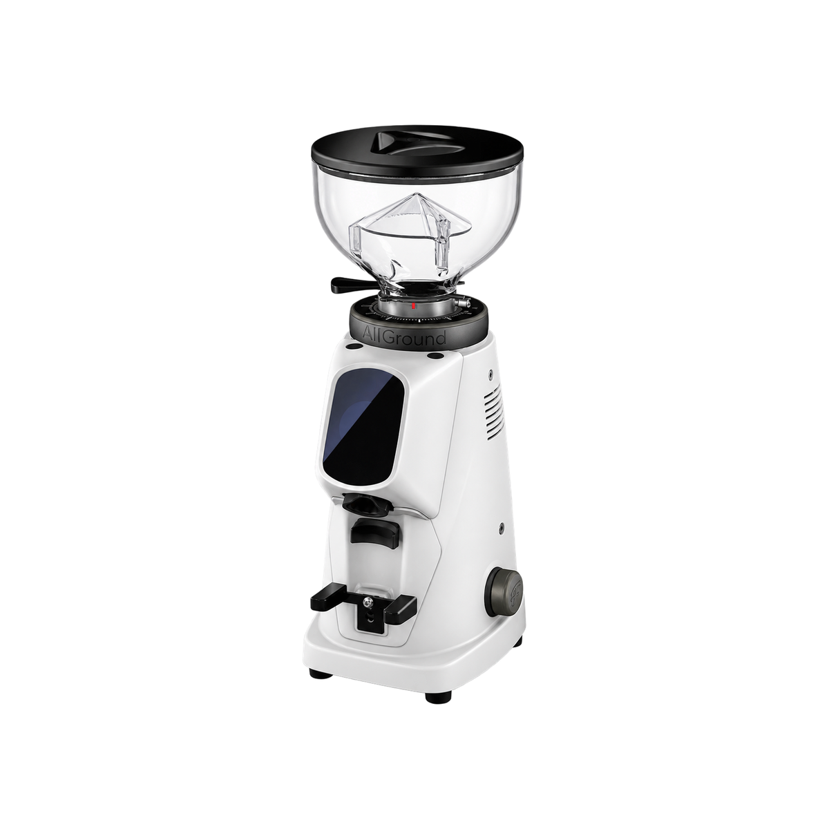 Fiorenzato AllGround Sense Coffee Grinder — White; consistent elevated view, square transparent image