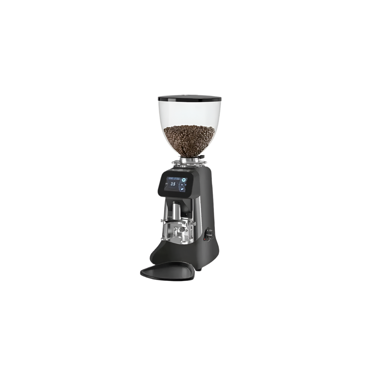 Hey Cafe Buddy Professional On Demand Espresso Grinder — Black; consistent elevated view, square transparent image