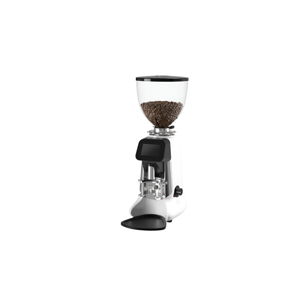 Hey Cafe Buddy Professional On Demand Espresso Grinder — White; consistent elevated view, square transparent image