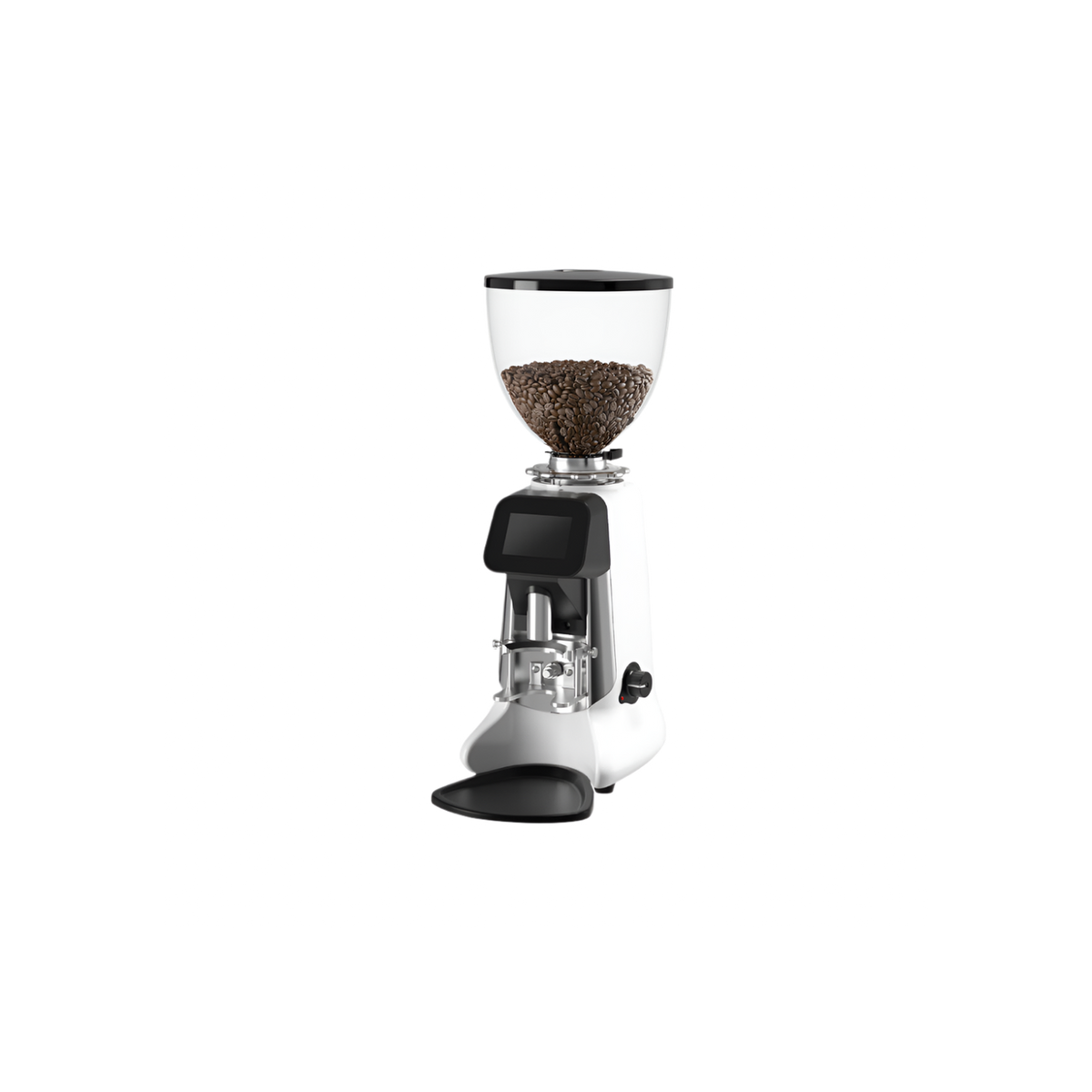 Hey Cafe Buddy Professional On Demand Espresso Grinder — White; consistent elevated view, square transparent image