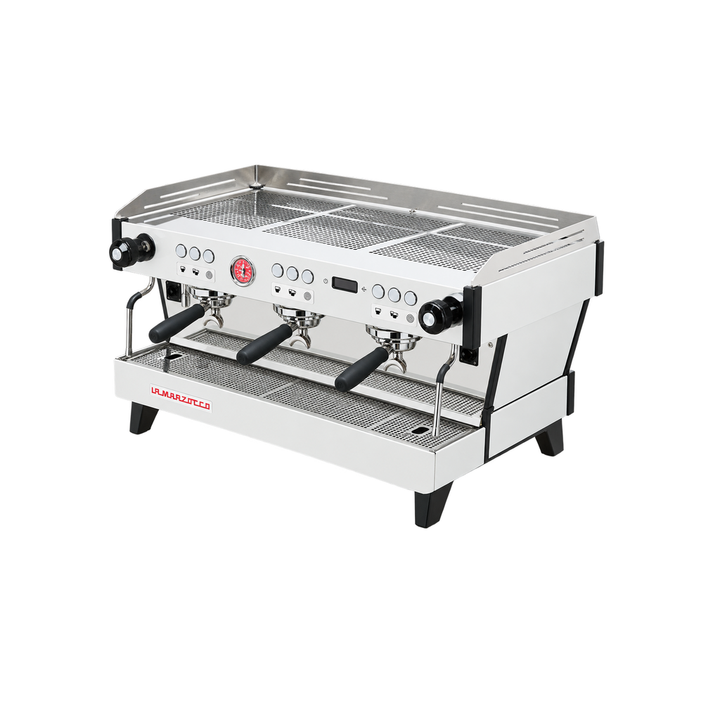 LA MARZOCCO Linea PB AV — 3 Group / White; consistent elevated view, square transparent image