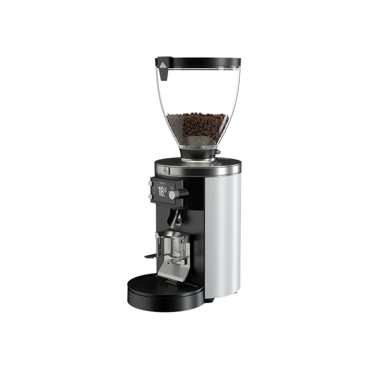 Mahlkonig E80W GBS Espresso Grinder — White; consistent elevated view, square transparent image