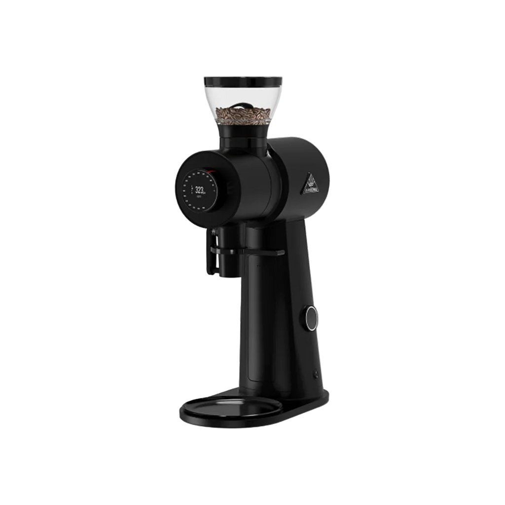 Mahlkonig EK Omnia Grinder — Black; consistent elevated view, square transparent image