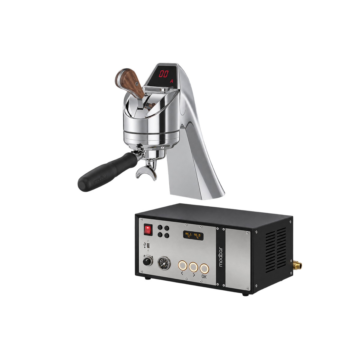 Modbar Espresso AV 220V CE Chrome — Standard; consistent elevated view, square transparent image
