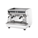 Nuova Simonelli Appia Life Compact 2 Group Volumetric — White / 8 liter boiler; consistent elevated view, square transparent image