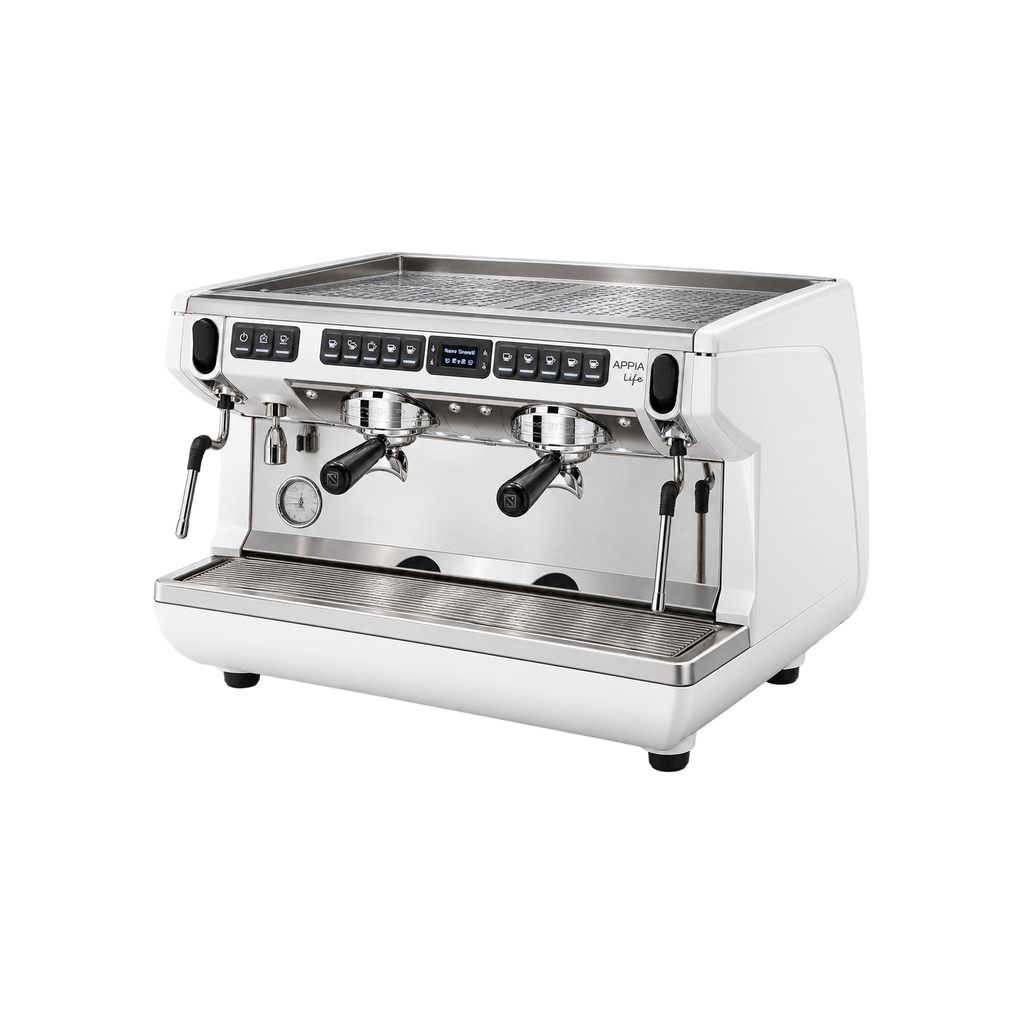 Nuova Simonelli Appia Life TIMER — White; consistent elevated view, square transparent image