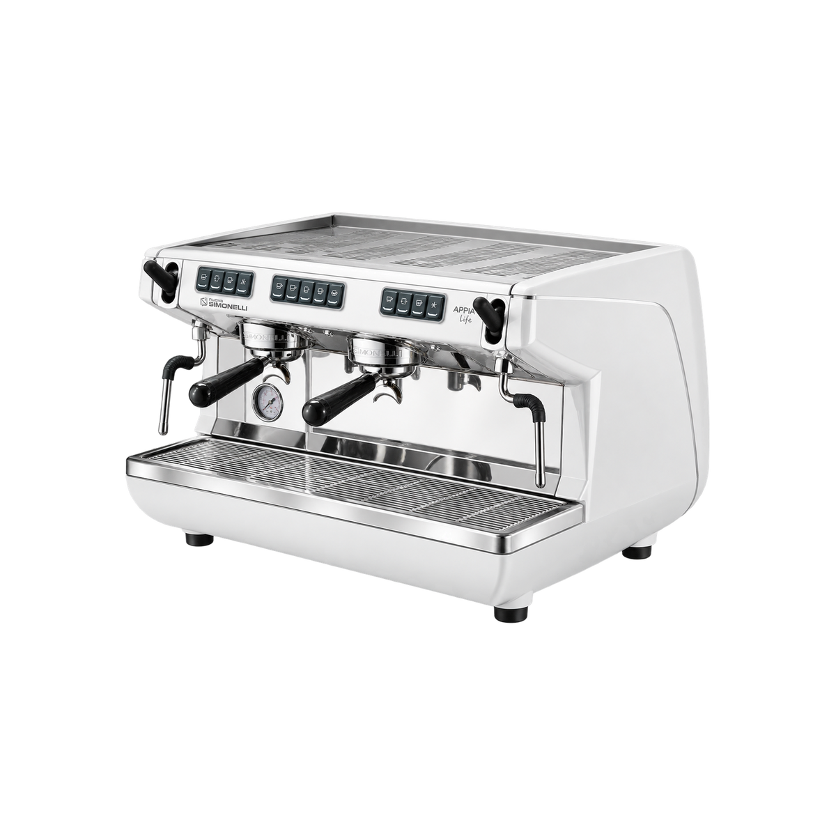 Nuova Simonelli Appia Life Volumetric Coffee Machine — 2 Group / White; consistent elevated view, square transparent image