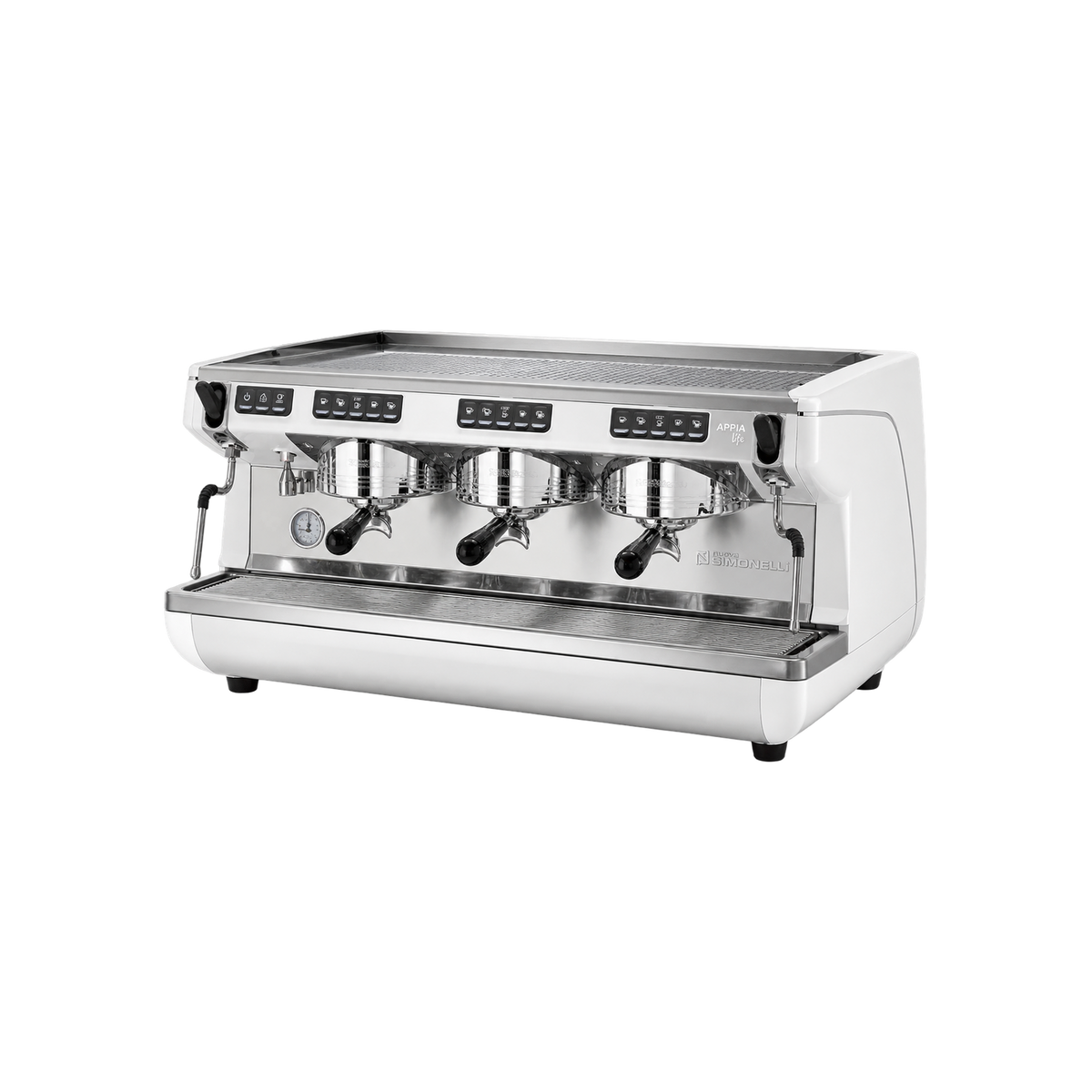 Nuova Simonelli Appia Life Volumetric Coffee Machine — 3 Group / White; consistent elevated view, square transparent image