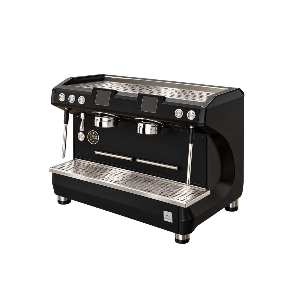 Reneka Life Touch Dual Latte Art — 2 Group; consistent elevated view, square transparent image