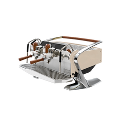 Slayer Steam LP Espresso Machine — Bone Beige / 2 Group; consistent elevated view, square transparent image