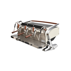 Slayer Steam LP Espresso Machine — Bone Beige / 3 Group; consistent elevated view, square transparent image