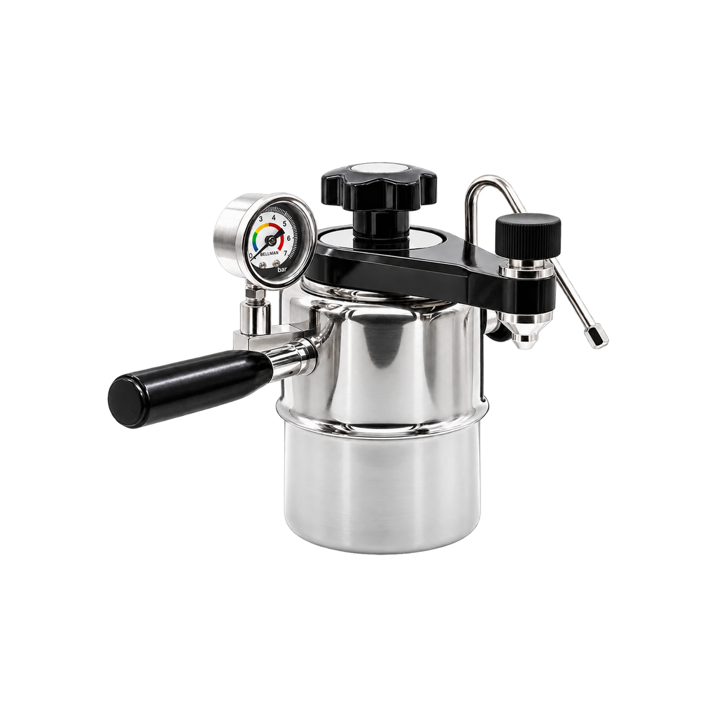 Bellman CX25P Espresso & Steamer – Stovetop Espresso Maker with Pressure Gauge — product view on transparent background
