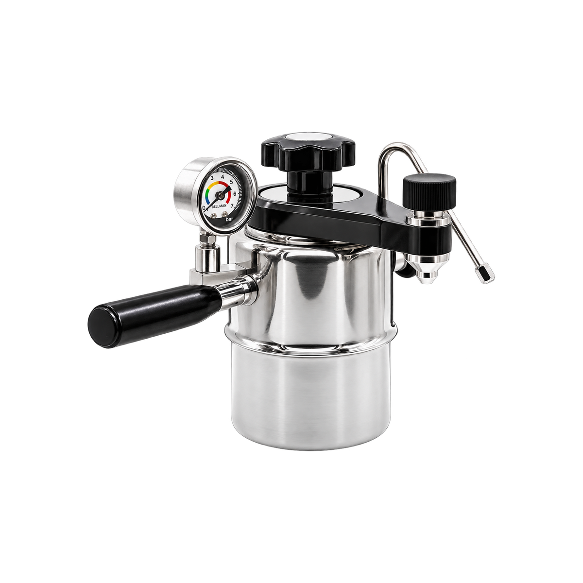 Bellman CX25P Espresso & Steamer – Stovetop Espresso Maker with Pressure Gauge — product view on transparent background
