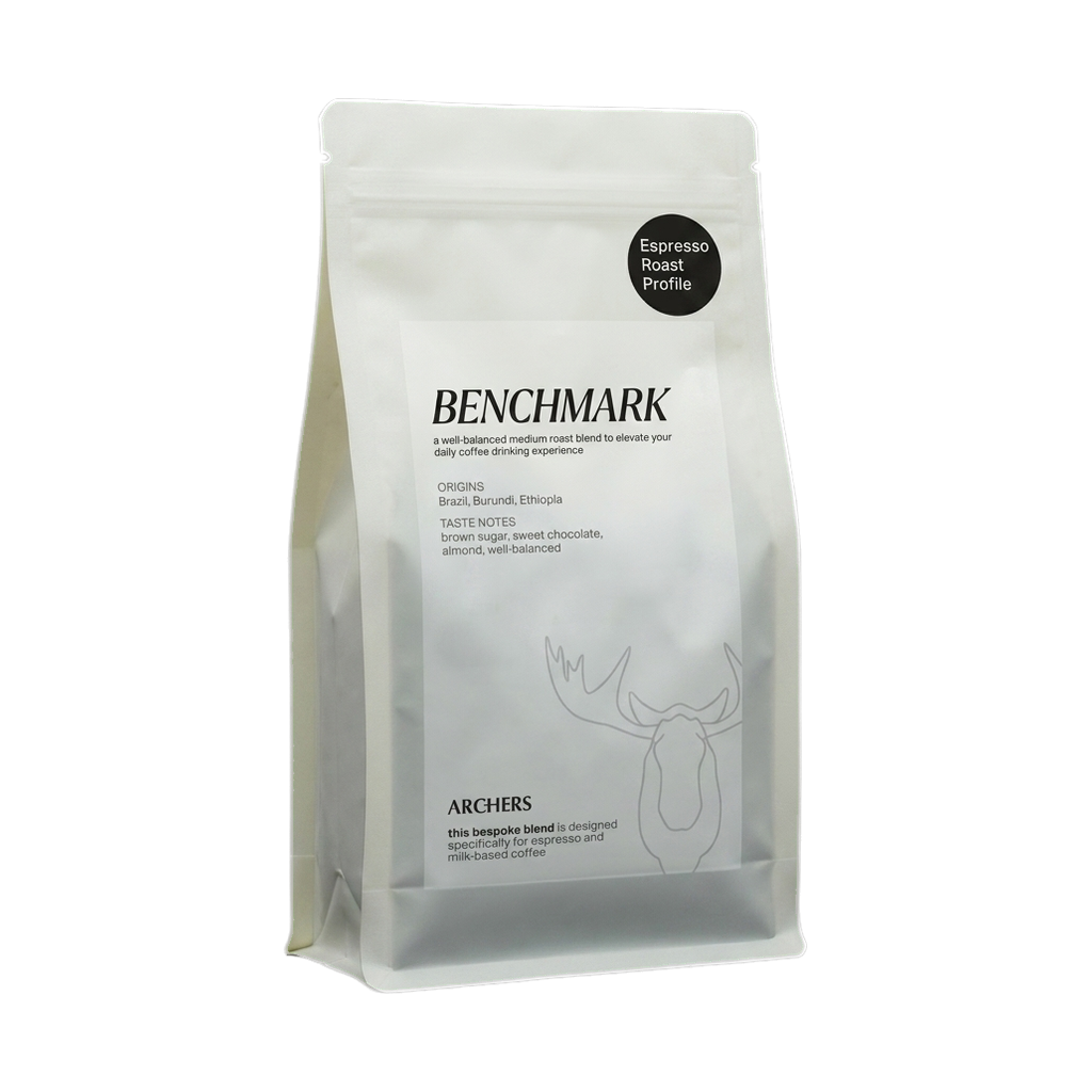 Benchmark — upright transparent coffee hero