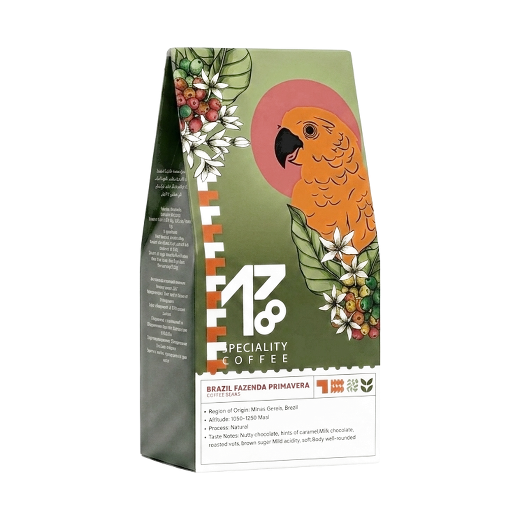 Brazil Fazenda Primavera — upright transparent coffee hero