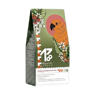 Brazil Fazenda Primavera — upright transparent coffee hero