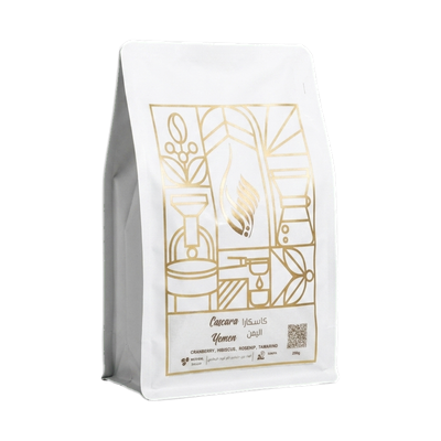 Cascara Yemen — upright transparent coffee hero
