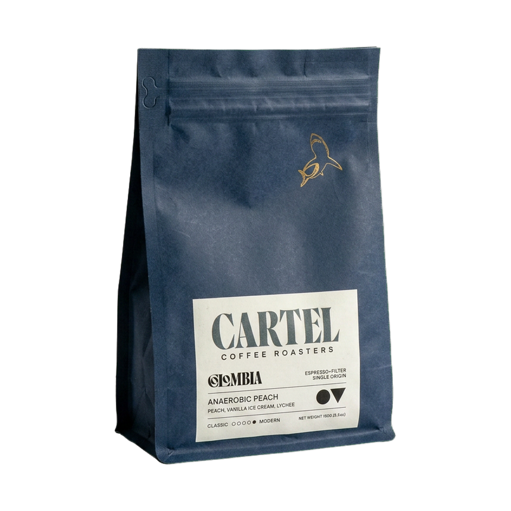 Anaerobic Peach Colombia — upright transparent coffee hero