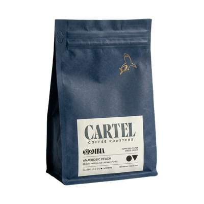 Anaerobic Peach Colombia — upright transparent coffee hero