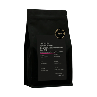 Colombia - Aroma Nativo Bourbon Aji Hydro Honey Lot 396 — upright transparent coffee hero