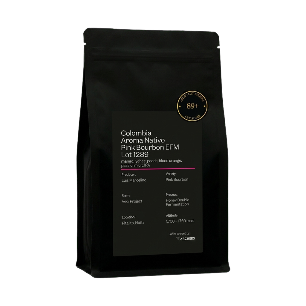 Colombia - Aroma Nativo Pink Bouron EFM Lot 1289 — upright transparent coffee hero