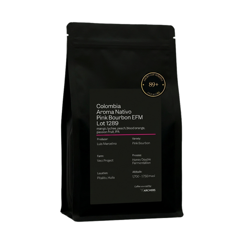 Colombia - Aroma Nativo Pink Bouron EFM Lot 1289 — upright transparent coffee hero